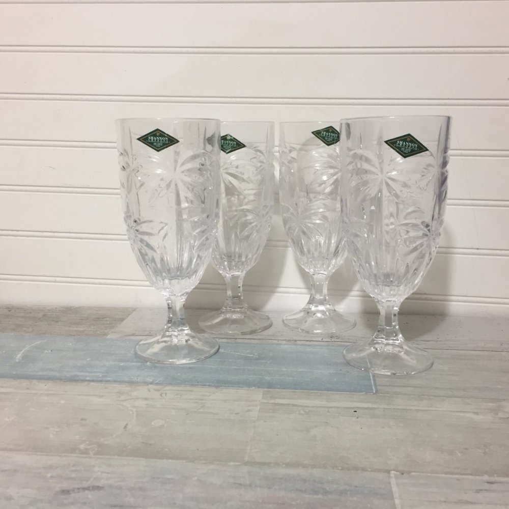 Godinger Palm Tree 9 oz Pedestal Glasses, South Beach Collection